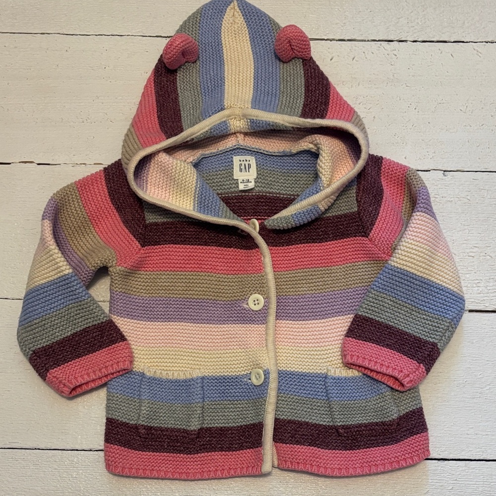 GAP Multicolor Striped Hooded Cardigan